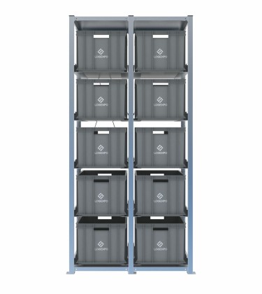 Scaffale H2000 a 2 campate con 10 contenitori Euro 600x400x320h, vista prospettica 2