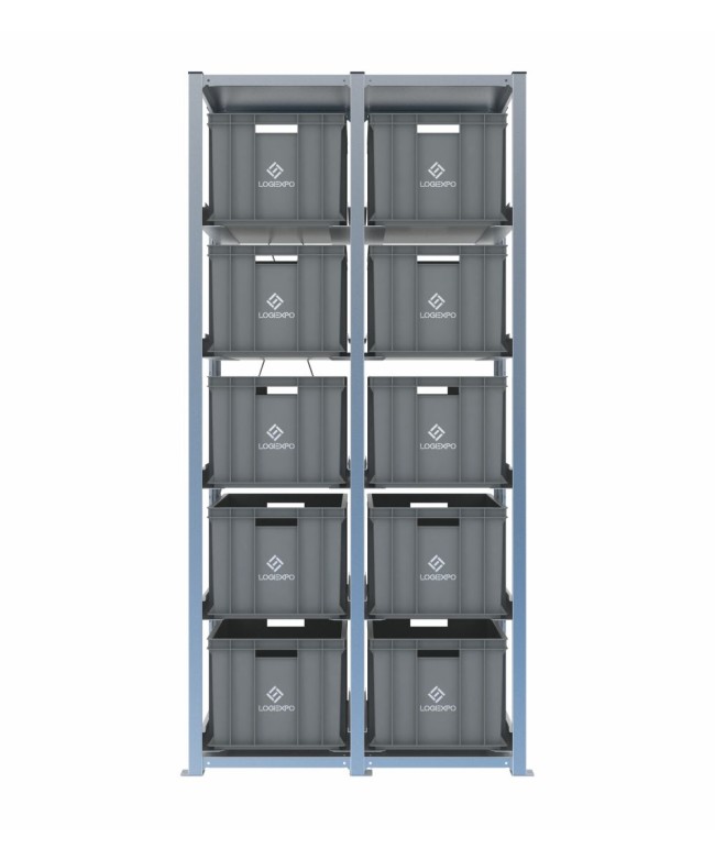 Scaffale H2000 a 2 campate con 10 contenitori Euro 600x400x320h, vista frontale