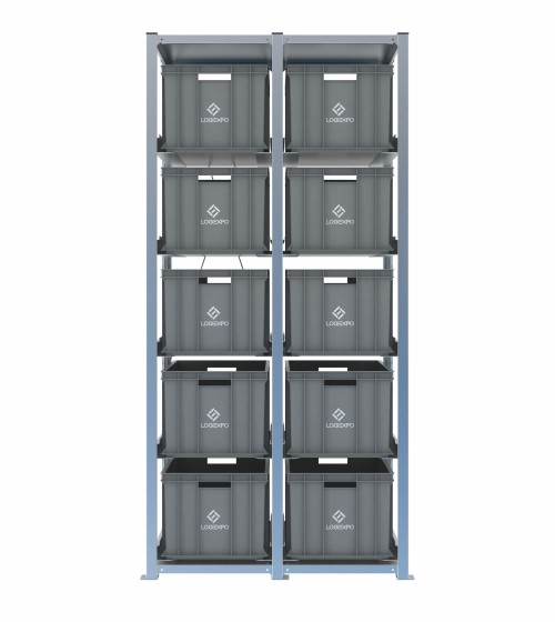 Scaffale H2000 a 2 campate con 10 contenitori Euro 600x400x320h, vista frontale