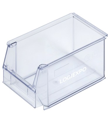 Contenitore in plastica trasparente a bocca di lupo con dimensioni 150x230x130h