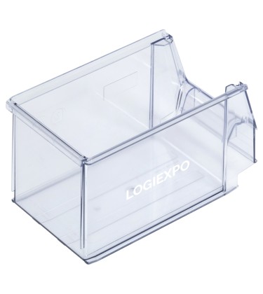 Contenitore in plastica trasparente a bocca di lupo con dimensioni 150x230x130h 2