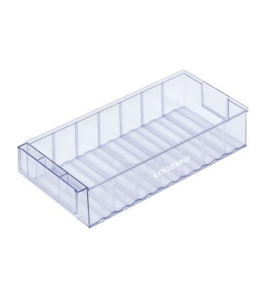 CONTENITORE TRASPARENTE PER SCAFFALI - mm 183 x 400 x 81