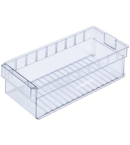 Contenitore trasparente porta minuterie con dimensioni 235x500x145h idoneo per scaffalature profonde 500 mm
