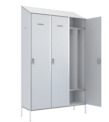 ARMADIO SPOGLIATOIO Sporco/Pulito in HPL – 3 Posti con Tetto inclinato