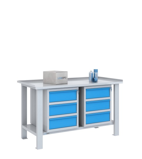 TAVOLO OFFICINA 1500x700x860h con 6 cassetti