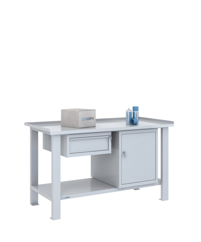 TAVOLO OFFICINA 1500x700x860h con 1 cassetto e 1 vano con sportello