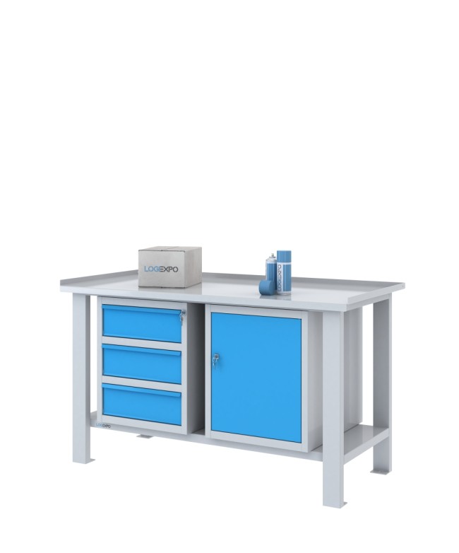 TAVOLO OFFICINA 1500x700x860h con 3 cassetti e 1 sportello