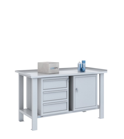 TAVOLO OFFICINA 1500x700x860h con 3 cassetti e 1 sportello