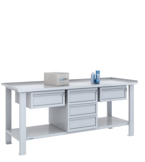 TAVOLO OFFICINA 2000x700x860h con 5 cassetti