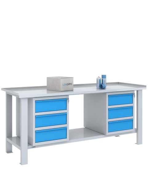 TAVOLO OFFICINA 2000x700x860h con 6 cassetti