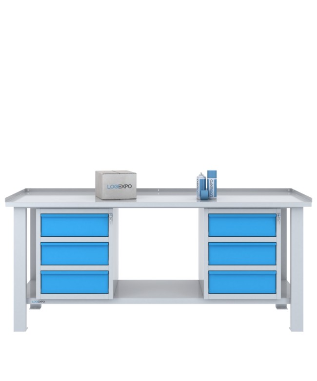 TAVOLO OFFICINA 2000x700x860h con 6 cassetti