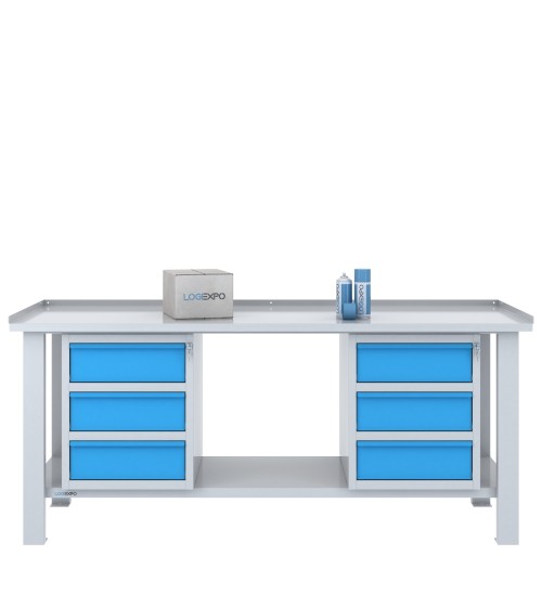 TAVOLO OFFICINA 2000x700x860h con 6 cassetti