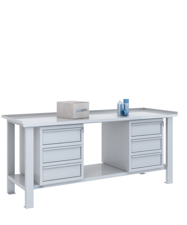 TAVOLO OFFICINA 2000x700x860h con 6 cassetti