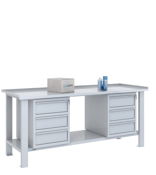 TAVOLO OFFICINA 2000x700x860h con 6 cassetti