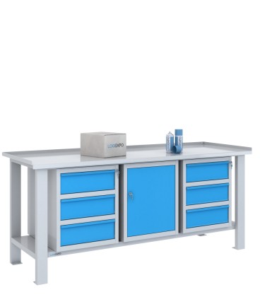 TAVOLO OFFICINA 2000x700x860h con 6 cassetti e 1 sportello