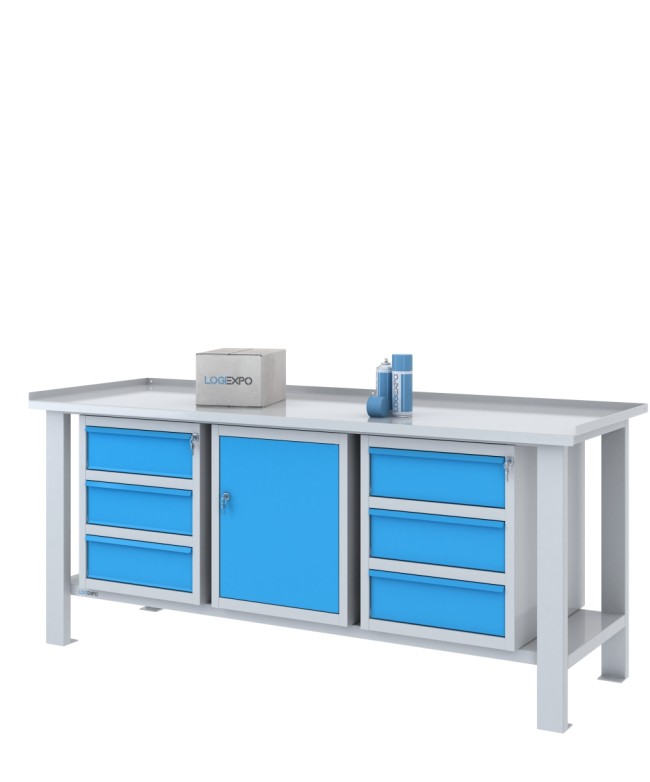 TAVOLO OFFICINA 2000x700x860h con 6 cassetti e 1 sportello