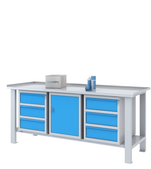 TAVOLO OFFICINA 2000x700x860h con 6 cassetti e 1 sportello