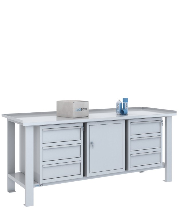 TAVOLO OFFICINA 2000x700x860h con 6 cassetti e 1 sportello