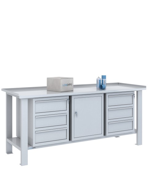 TAVOLO OFFICINA 2000x700x860h con 6 cassetti e 1 sportello