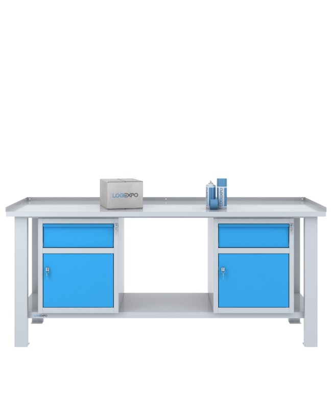 TAVOLO OFFICINA 2000x700x860h con 2 cassetti e 2 sportelli