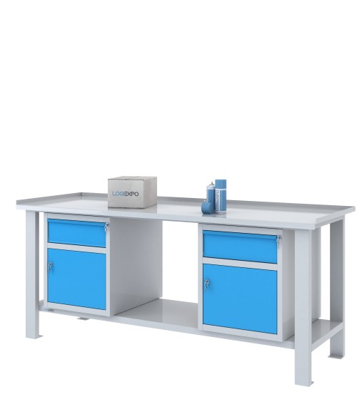 TAVOLO OFFICINA 2000x700x860h con 2 cassetti e 2 sportelli