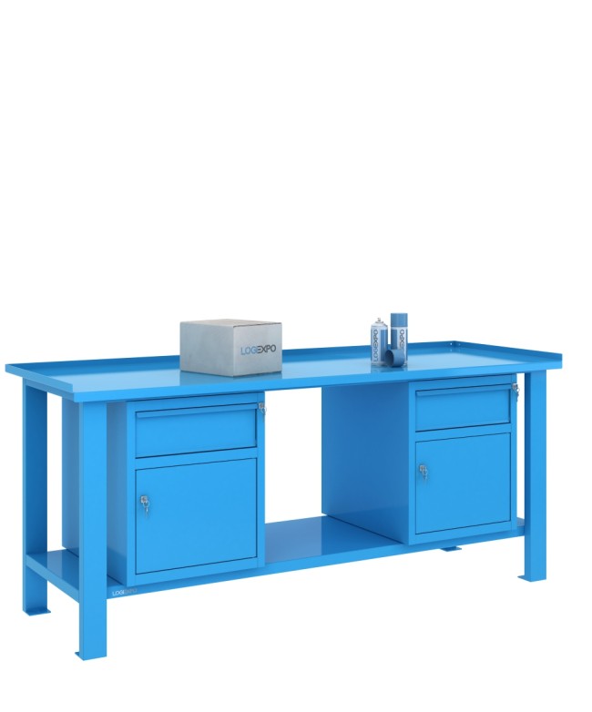 TAVOLO OFFICINA 2000x700x860h con 2 cassetti e 2 sportelli