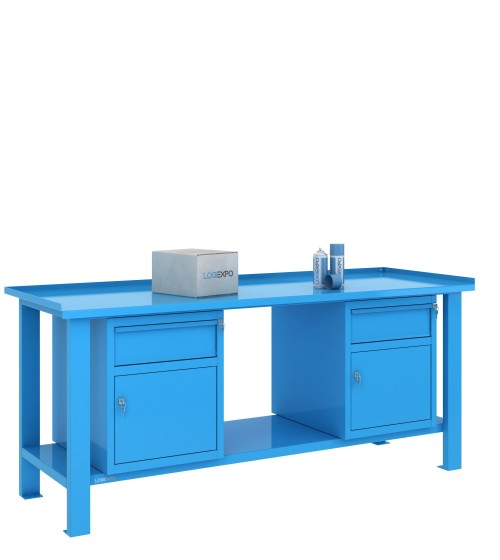 TAVOLO OFFICINA 2000x700x860h con 2 cassetti e 2 sportelli