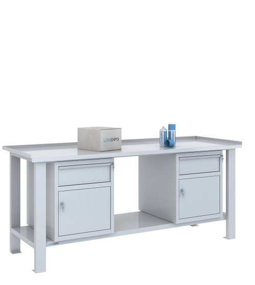 TAVOLO OFFICINA 2000x700x860h con 2 cassetti e 2 sportelli