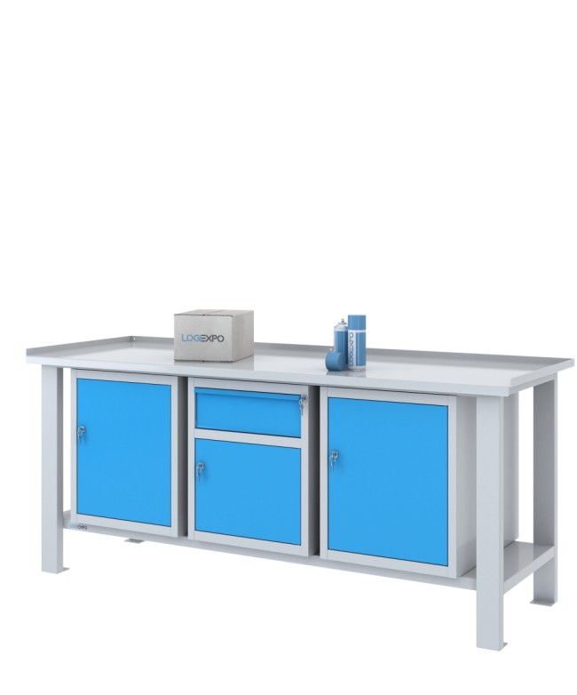 TAVOLO OFFICINA 2000x700x860h con 1 cassetto e 3 sportelli