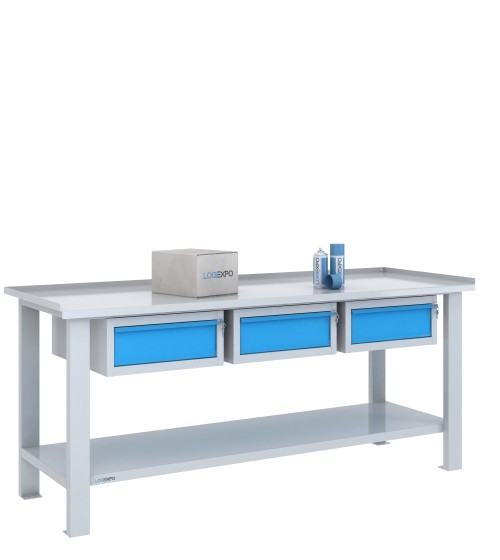 TAVOLO OFFICINA 2000x700x860h con 3 cassetti sospesi