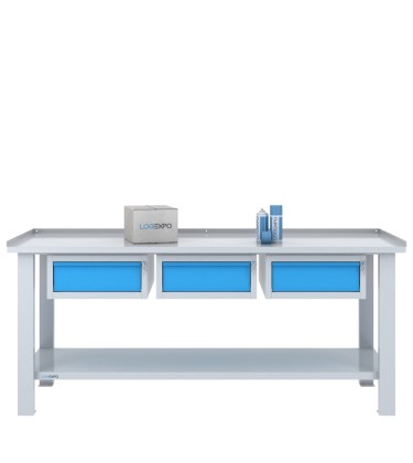 TAVOLO OFFICINA 2000x700x860h con 3 cassetti sospesi 2