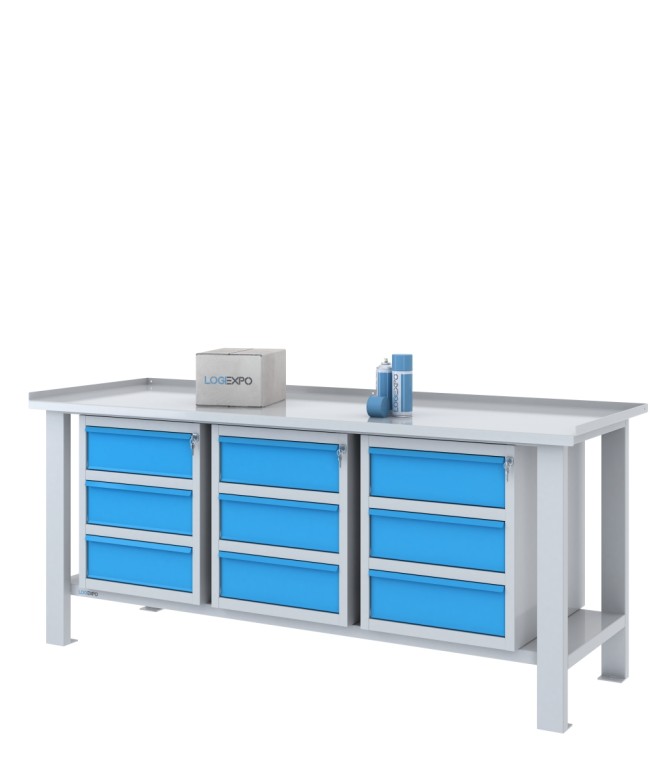 TAVOLO OFFICINA 2000x700x860h con 9 cassetti