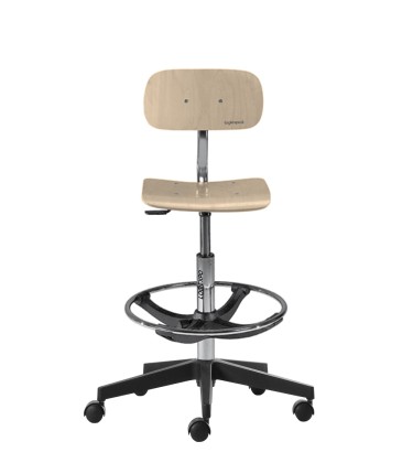 SGABELLO DA LAVORO ALTO - Poggiapiedi e base a 5 razze con ruote