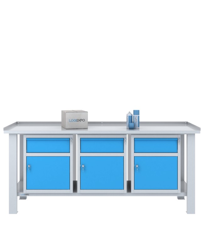 TAVOLO OFFICINA 2000x700x860h con 3 cassetti e 3 sportelli