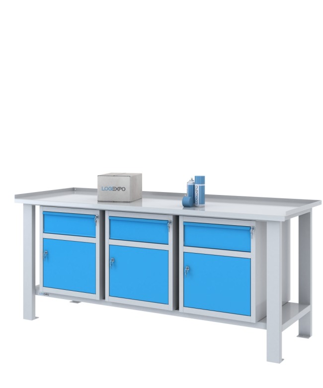 TAVOLO OFFICINA 2000x700x860h con 3 cassetti e 3 sportelli