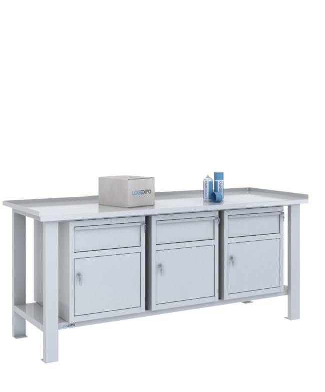 TAVOLO OFFICINA 2000x700x860h con 3 cassetti e 3 sportelli