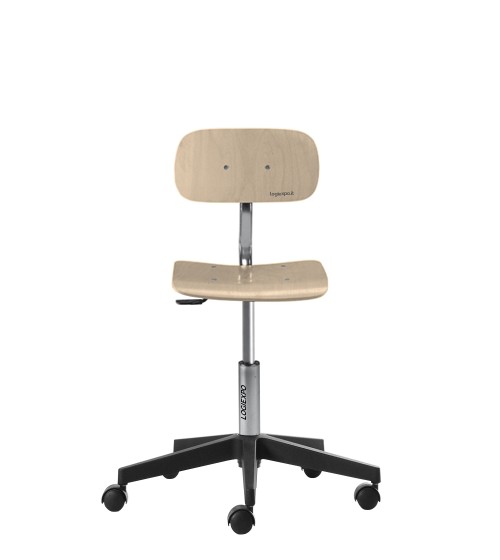 SGABELLO DA LAVORO con ruote, seduta e schienale in faggio multistrato