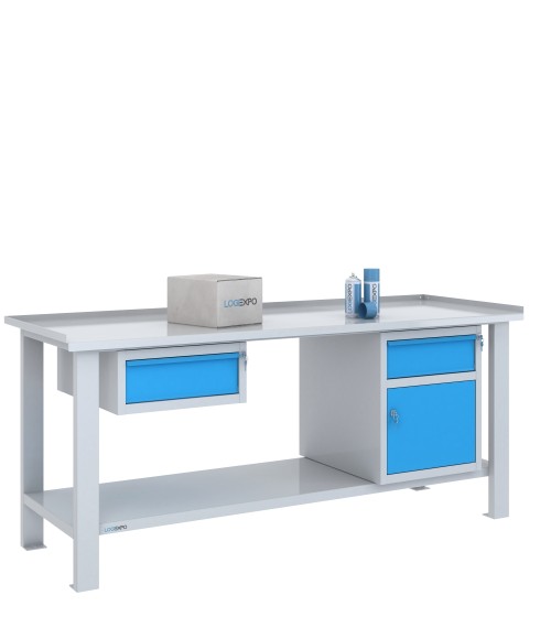 TAVOLO OFFICINA 2000x700x860h con 2 cassetti e 1 sportello