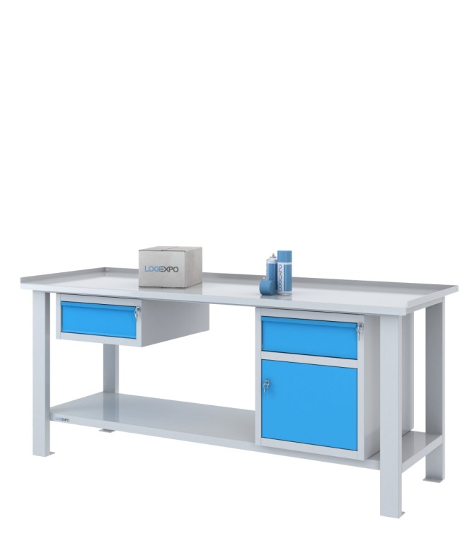 TAVOLO OFFICINA 2000x700x860h con 2 cassetti e 1 sportello