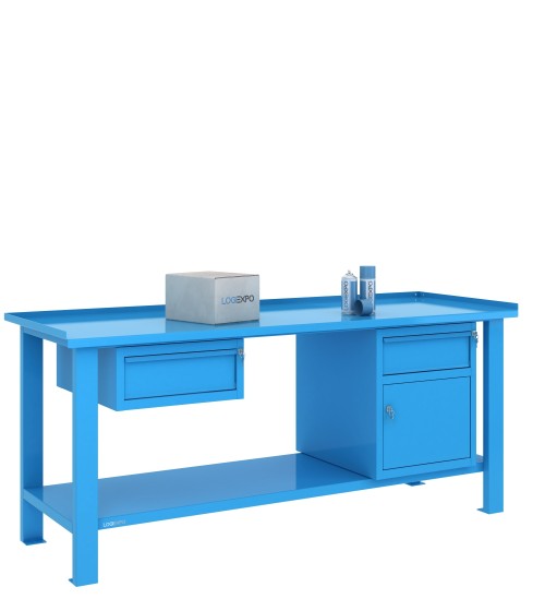 TAVOLO OFFICINA 2000x700x860h con 2 cassetti e 1 sportello