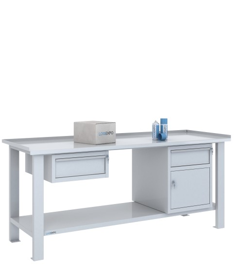 TAVOLO OFFICINA 2000x700x860h con 2 cassetti e 1 sportello