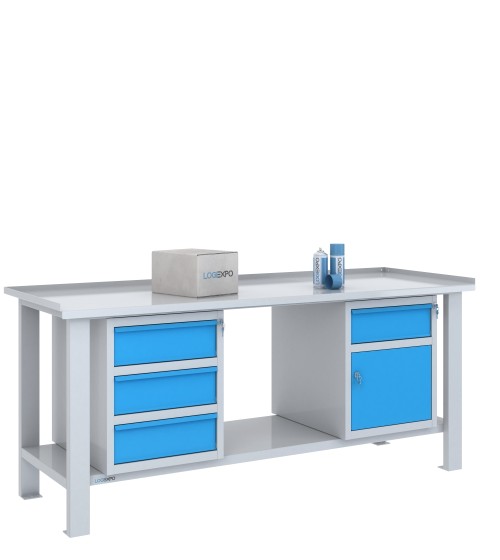 TAVOLO OFFICINA 2000x700x860h con 4 cassetti e 1 sportello