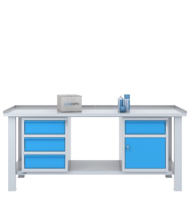 TAVOLO OFFICINA 2000x700x860h con 4 cassetti e 1 sportello 2