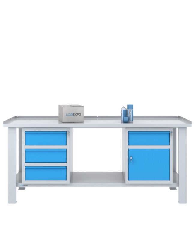 TAVOLO OFFICINA 2000x700x860h con 4 cassetti e 1 sportello