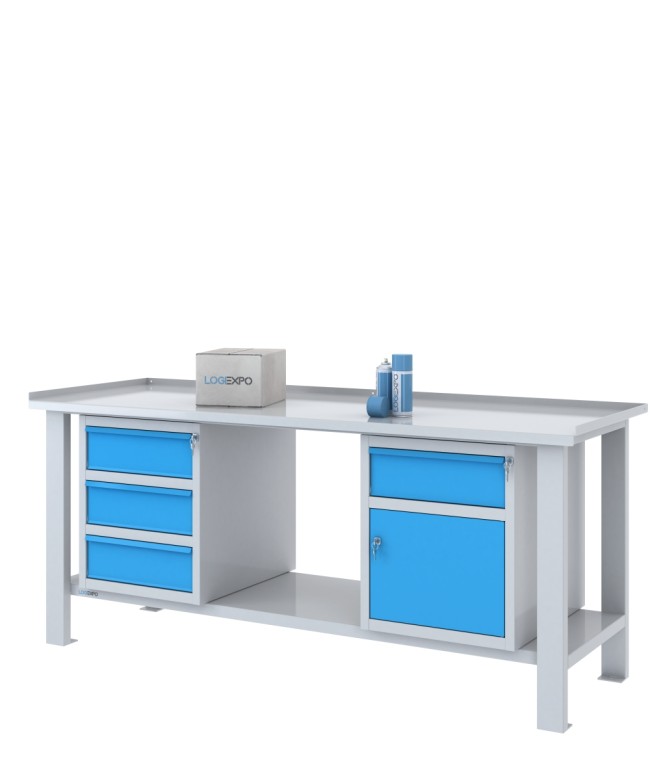 TAVOLO OFFICINA 2000x700x860h con 4 cassetti e 1 sportello