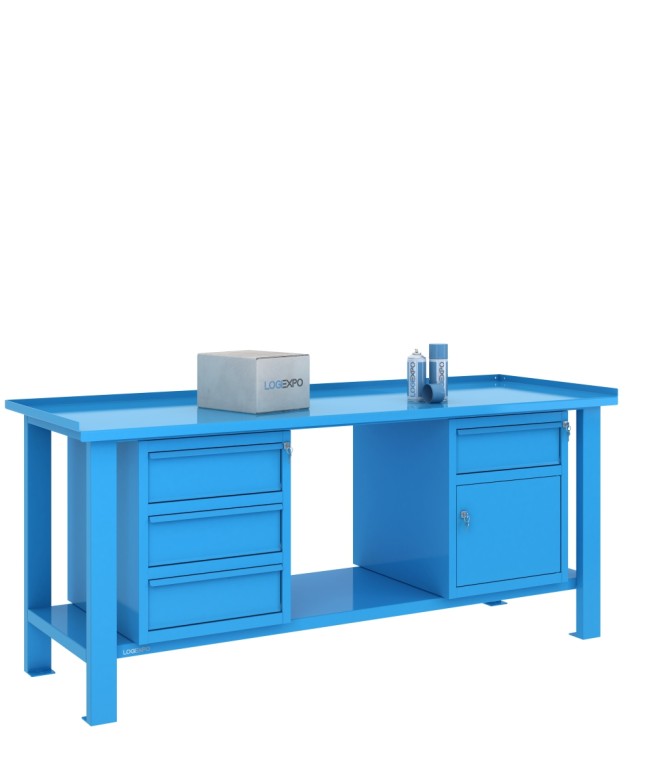 TAVOLO OFFICINA 2000x700x860h con 4 cassetti e 1 sportello