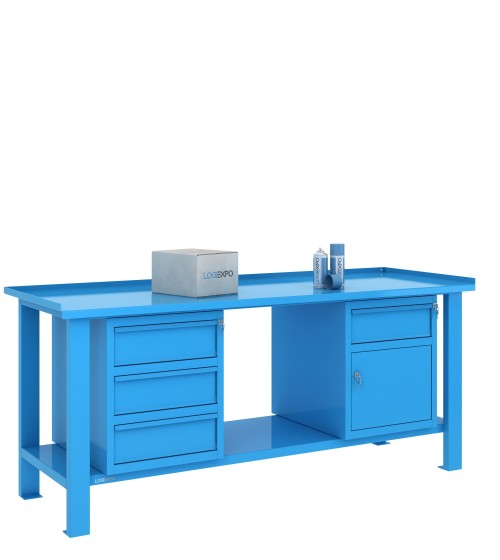 TAVOLO OFFICINA 2000x700x860h con 4 cassetti e 1 sportello