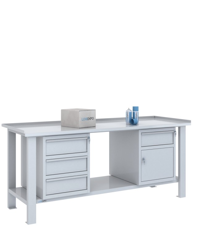 TAVOLO OFFICINA 2000x700x860h con 4 cassetti e 1 sportello