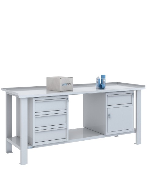 TAVOLO OFFICINA 2000x700x860h con 4 cassetti e 1 sportello