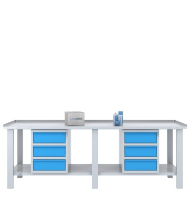 TAVOLO OFFICINA 2500x700x860h con 6 cassetti 2